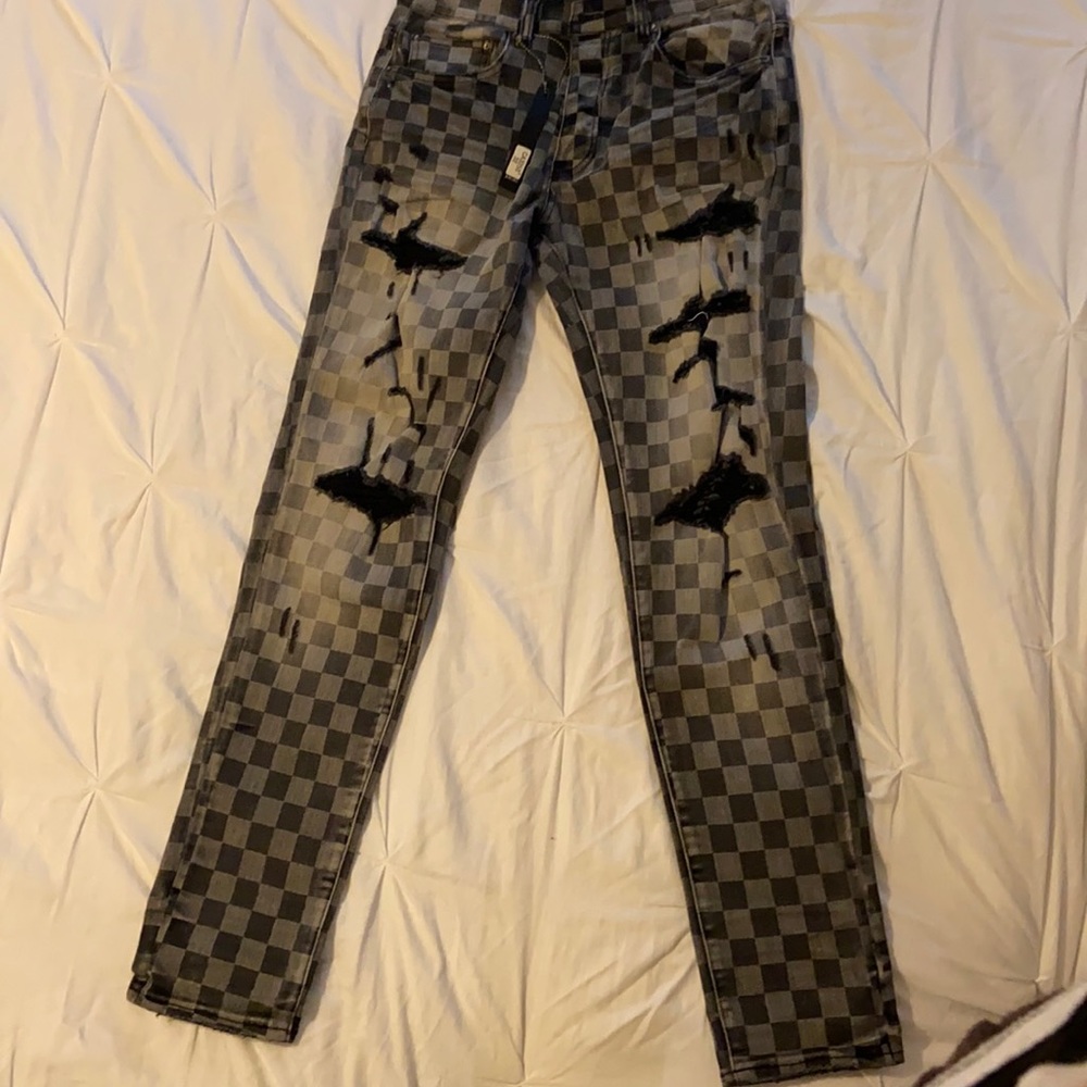 Black and gray checker board Amiri Jeans